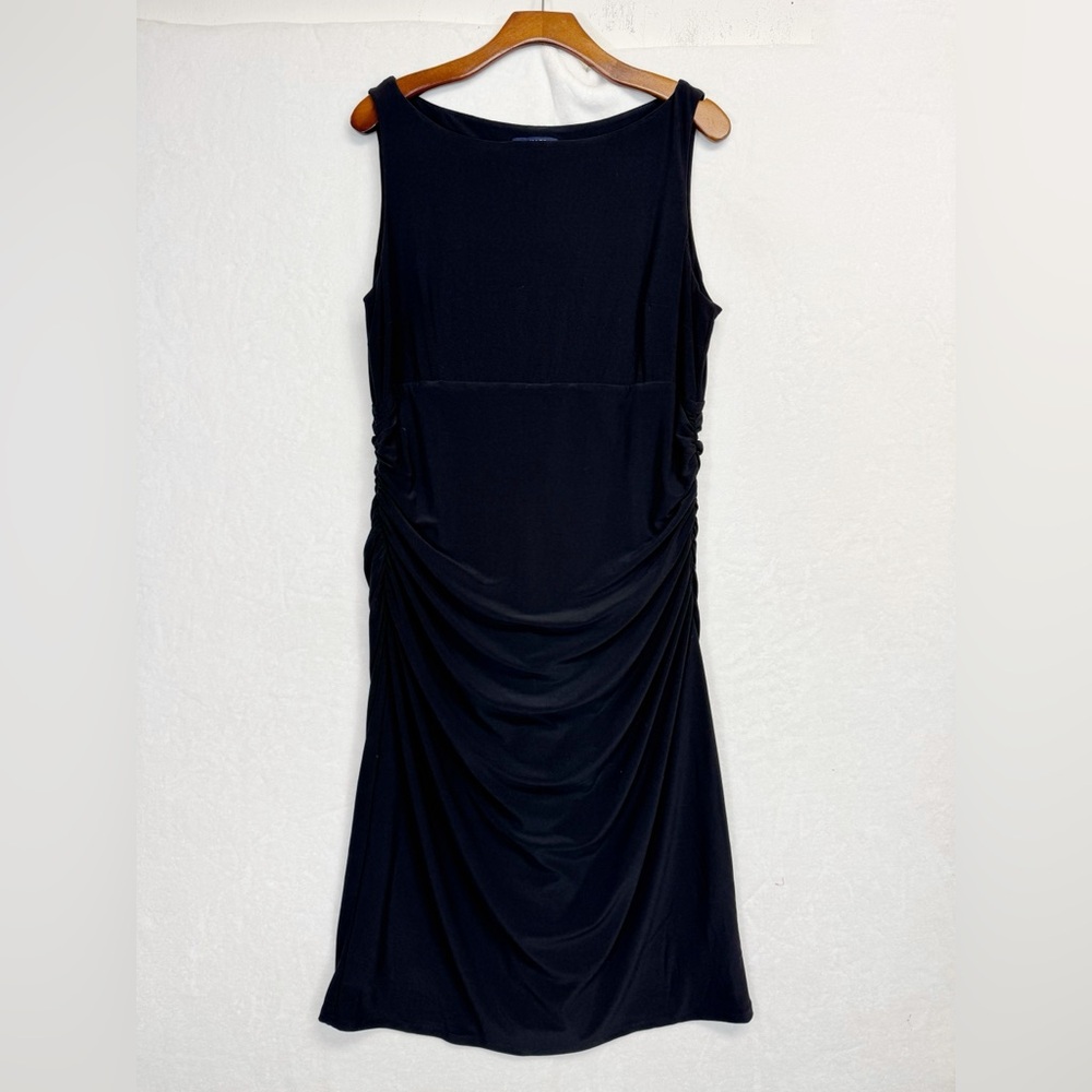 Chaps Ruched Black Dress Women’s Size XL Flattering Mid Length Sleeveless